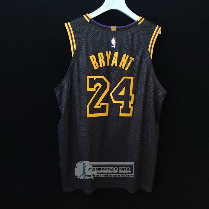 Camiseta Los Angeles Lakers Kobe Bryant NO 24 Black Mamba Autentico Negro